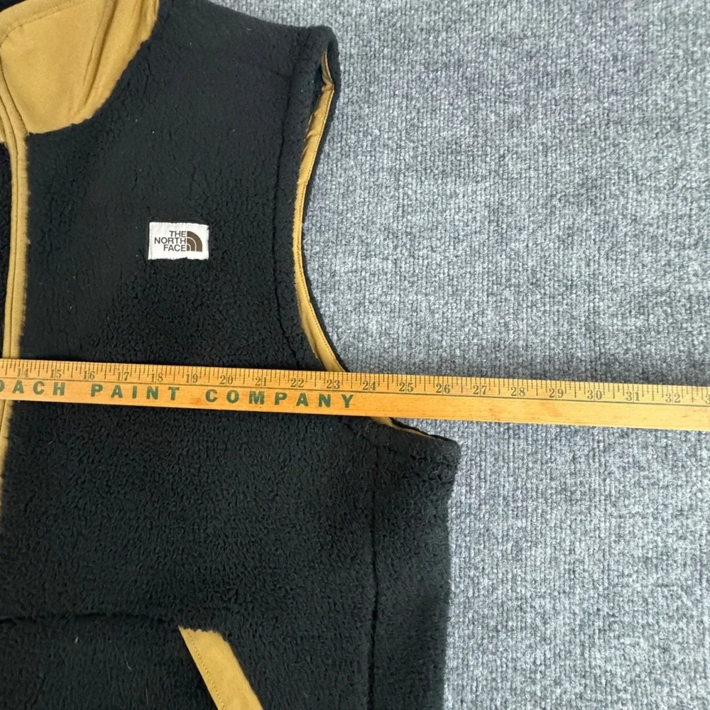 The North Face Black Fleece Sherpa Vest Mens XXL Tan‎ Trim Full Zip Pockets